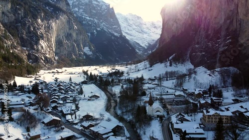 The famous snow-capped village of Lauterbrunnen, Switzerland. 