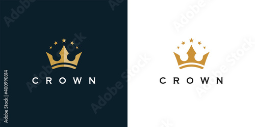 Premium style abstract gold crown logo symbol. Royal king icon. Modern luxury brand element sign. Vector illustration.