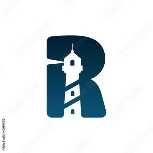 Letter R Lighthouse logo vector image.