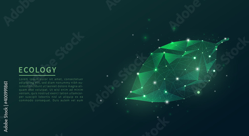 Abstract low poly leaf. Ecology concept. Vector illustration.