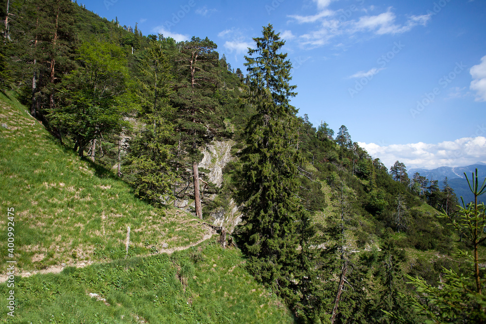 Mountain hiking at Herzogstand mountain, Bavarian Alps