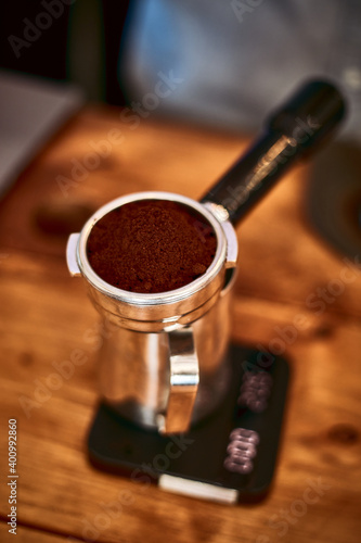 coffee powder on the potta filter.