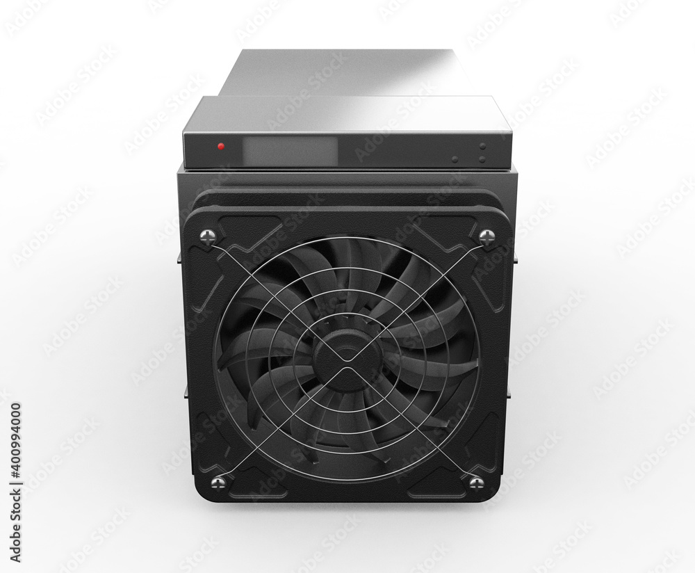 Fototapeta premium Cryptocurrency mining farm. Bitcoin and altcoins mining. Asic miner. 3D rendering 