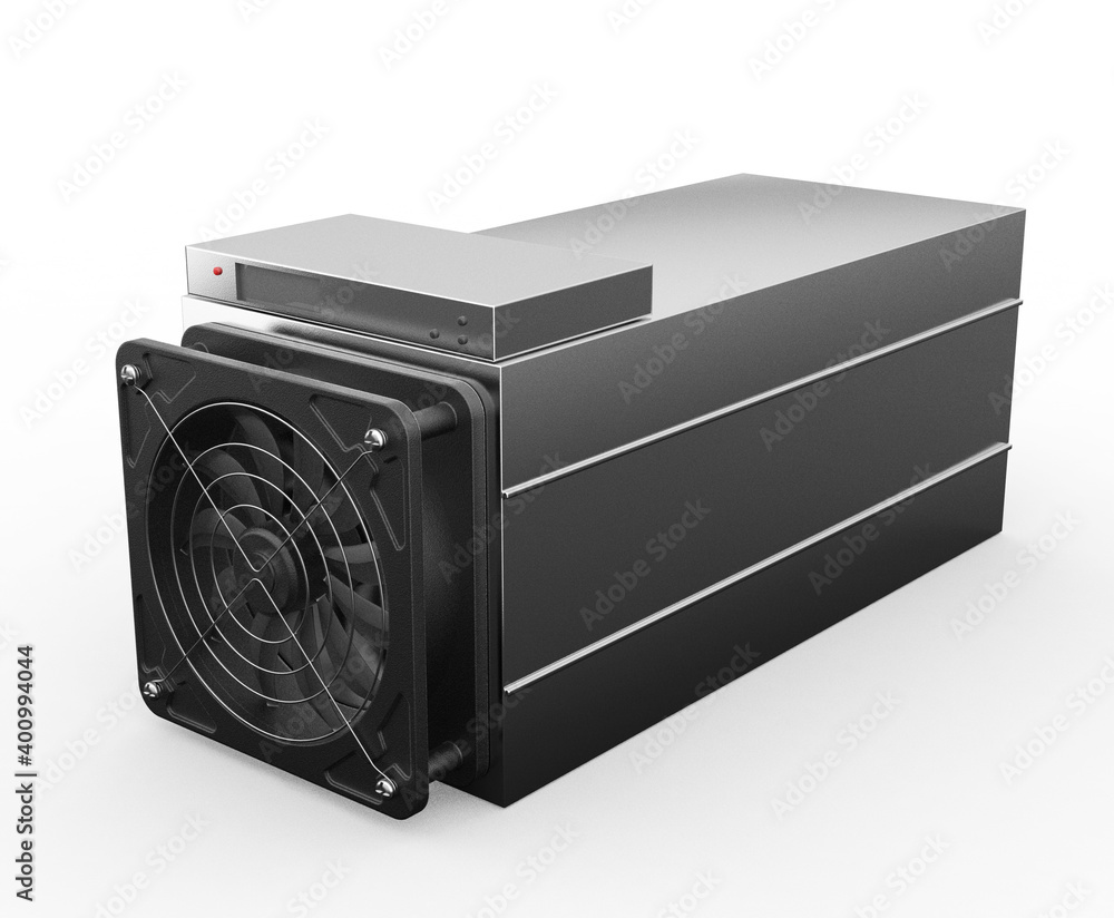 Obraz premium Cryptocurrency mining farm. Bitcoin and altcoins mining. Asic miner. 3D rendering 