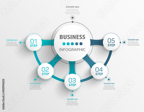 Business infographics number options template with 5 steps. Can be used for workflow layout, diagram,  banner, web design. Vector eps 10