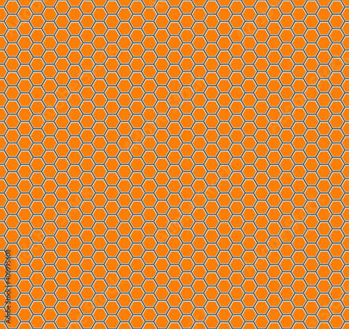 Seamless vector pattern of orange honeycomb mosaic. Geometric design. Orange hexagon tiles background. Print for wrapping, web backgrounds, fabric, decor, surface, packaging, scrapbooking, etc. 