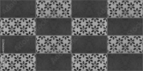 Grunge seamless gray grey anthracite dark vintage worn retro geometric rectangle mosaic flowers motif cement tiles texture background