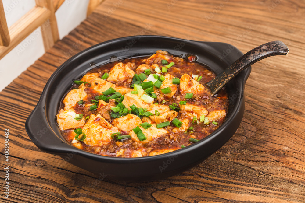 Chinese cuisine: tofu and mince with hot spicy sauce Chinese cuisine: tofu and mince with hot spicy sauce