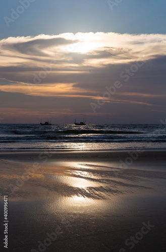 Sunset on the beach, beautiful sunset sky and sea