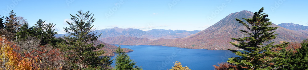 Mount Nantai-san in Oku-Nikko, Tochigi prefecture, Japan. Panoramic view - 奥日光の山 男体山 秋の紅葉 栃木県 日光市	