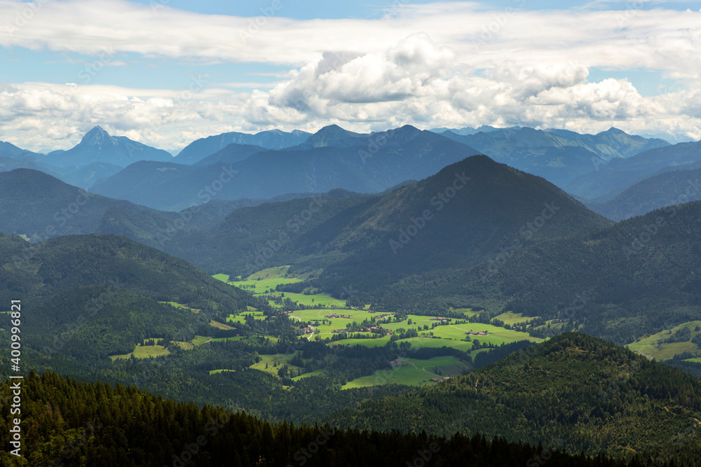 Panorama view from mountain Jochberg in Bavaria, Germany Panorama view from mountain Jochberg in Bavaria, Germany