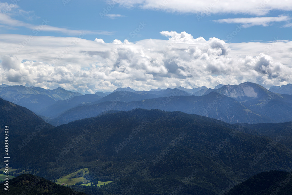 Fototapeta premium Panorama view from mountain Jochberg in Bavaria, Germany