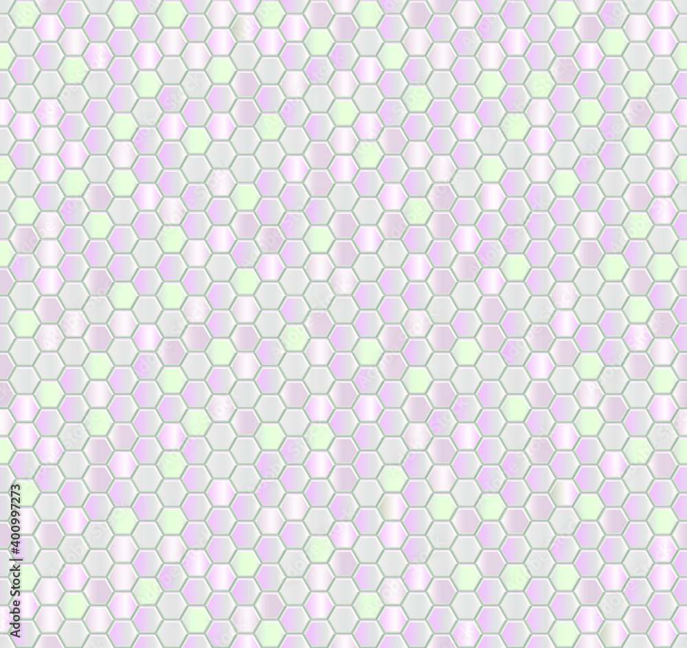 Seamless vector pattern with  pearls gradient honeycomb mosaic. Geometric design. Pink and pearls hexagon tiles background. Print for wrapping, web backgrounds, fabric, surface, scrapbooking, etc.