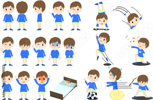 可愛い男の子供のポーズ・表情イラストセット