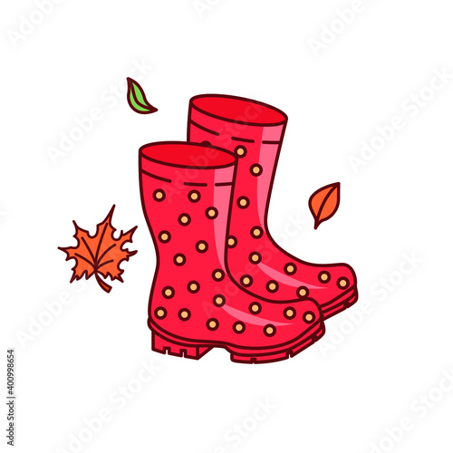 Vector drawing rubber boots. Clip art. Sticker. Suitable for printing on paper, fabric.