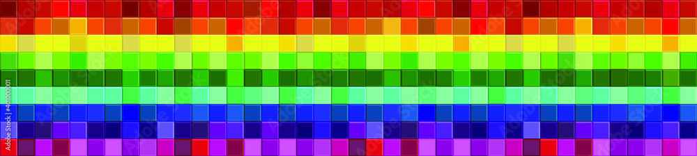 Rainbow mosaic banner. Colorful vector background. Abstract multicolor tiles. 