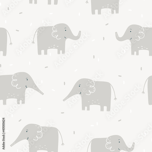 Seamless Pattern Gray Elephants Design Vector Illustration