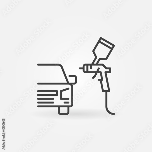 Paint Spray Gun with Car outline vector icon. Auto Body Painting concept line sign or design element