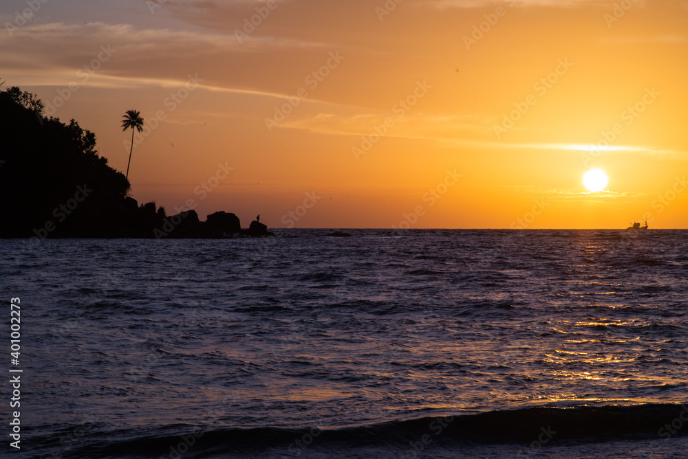 Sunset on the beach, beautiful sunset sky and sea