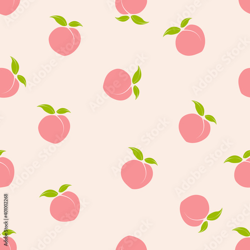 Peach vector seamless pattern. Cute colorful background texture for textile  fabric  paper  kitchen wallpaper. Flat fruits background. Natural food illustration.