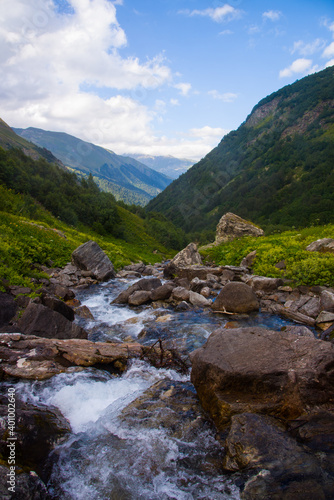 river in the mountains. mountain landscape. Background. Karachay Circassian Republic Russian Federation. Imereti lakes.