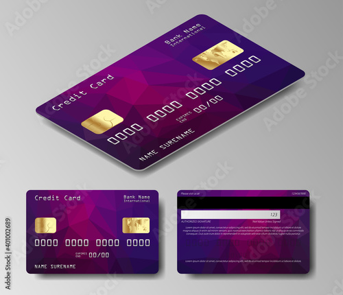 Set of realistic credit card two sides. Vector illustration of black credit card isolated on white background