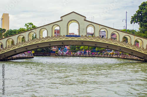 River view of the Jambatan Old Bus Station Bridge in Malacca (Melaka), Malaysia  photo
