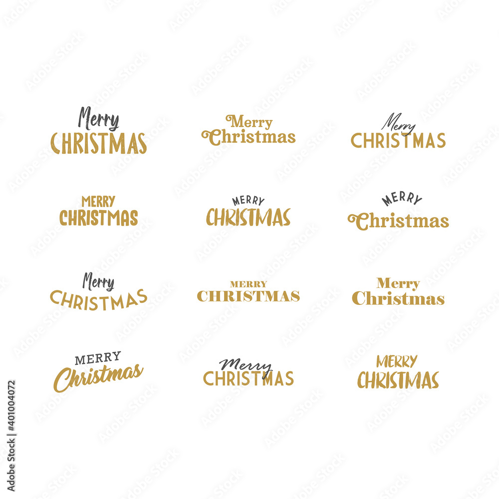 Merry Christmas typography set. Xmas holiday related lettering templates for greeting cards and decoration. Vector vintage illustration. Merry Christmas typography set. Xmas holiday related lettering templates for greeting cards and decoration. Vector vintage illustration.