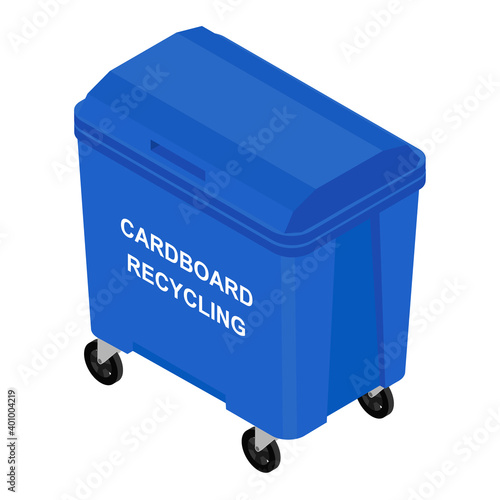 Blue container for sorted paper garbage vector icon.