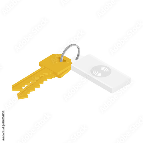 Bunch of keys with usb flash drive isolated on white background