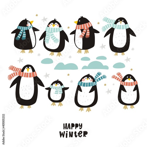 Happy cartoon penguin.  Character
christmas penguin