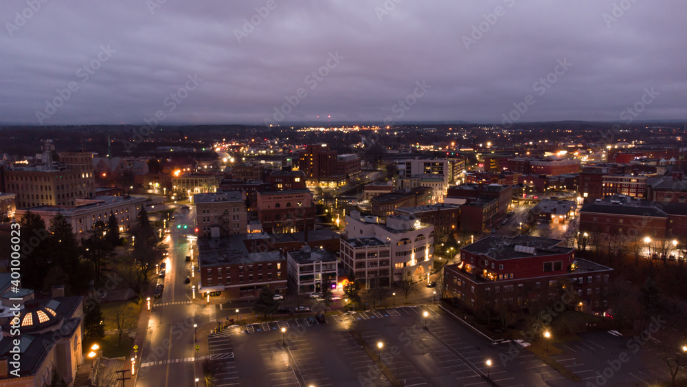 Aerial photo Bangor Maine at night twilight colors