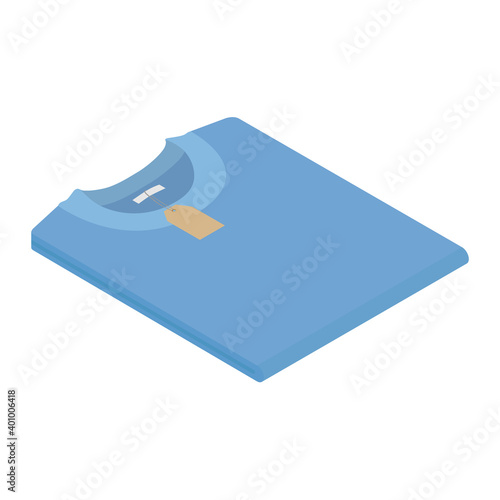 Close up of a blue color folded t-shirt isolated on white background. Isometric view. Vector