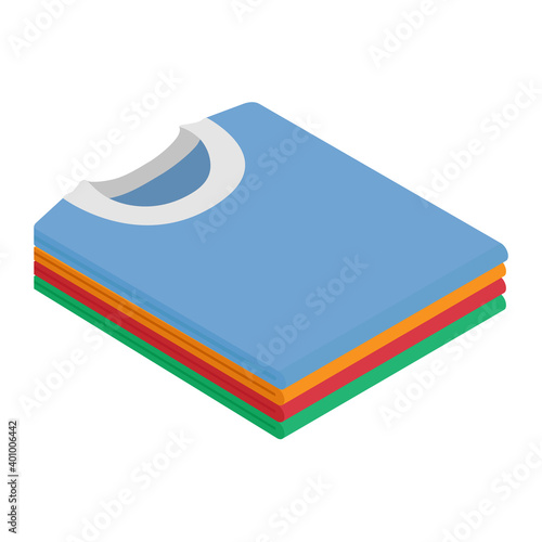 Close up of a color folded t-shirts isolated on white background. Isometric view. Vector