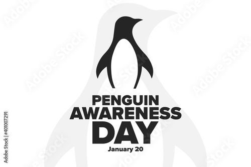 Penguin Awareness Day. January 20. Holiday concept. Template for background, banner, card, poster with text inscription. Vector EPS10 illustration.
