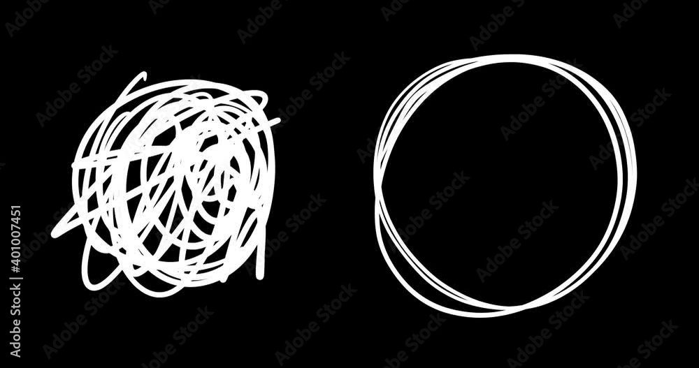 A set of hand drawn doodle frames, circles, scribble and elements to highlight text. Animated white design elements with alpha channel on a transparent background. Looped motion graphics.