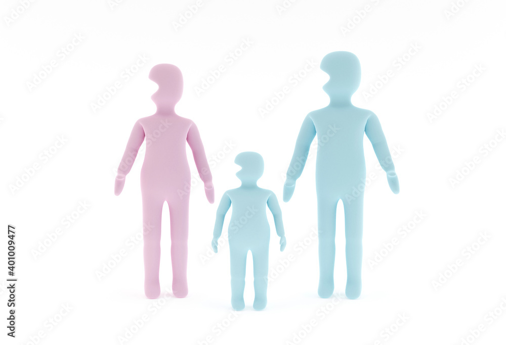 Abstract simplified Father, Mother and Son. Figures of family, 3d render Abstract simplified Father, Mother and Son. Figures of family, 3d render
