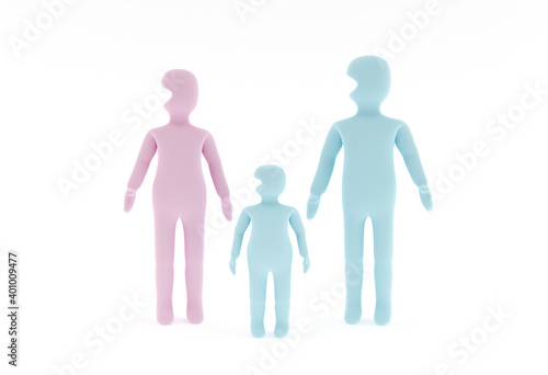 Abstract simplified Father  Mother and Son. Figures of family  3d render