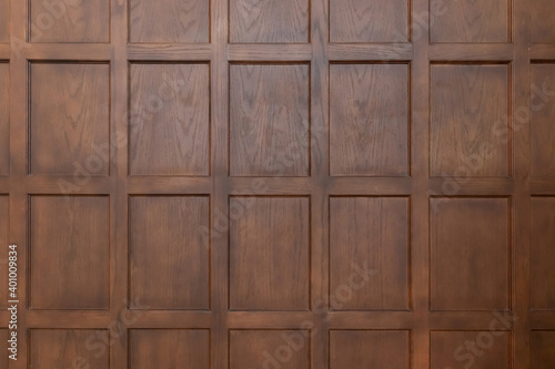 front view of classic wooden wall panels background texture