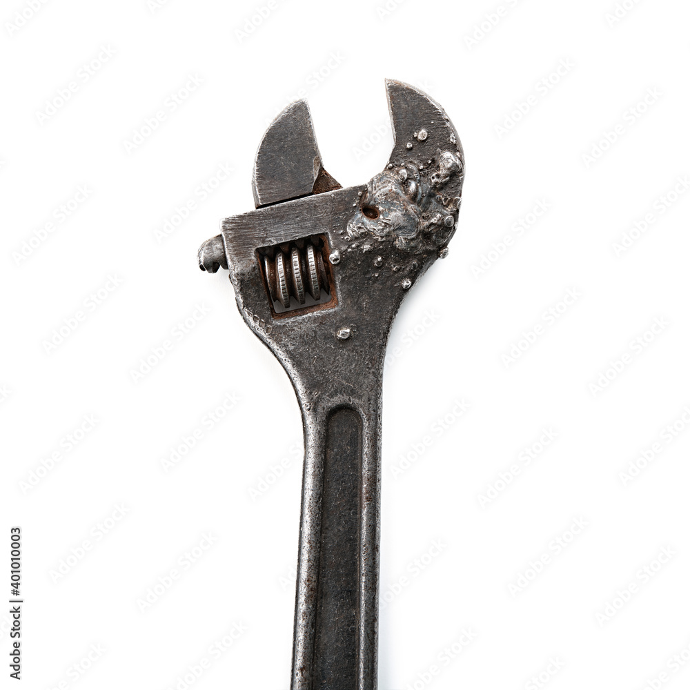Single steel wrench isolated on white background. Swedish adjustable wrench. old wrench on isolated white background. plumbing repair. Tools. Single steel wrench isolated on white background. Swedish adjustable wrench. old wrench on isolated white background. plumbing repair. Tools.