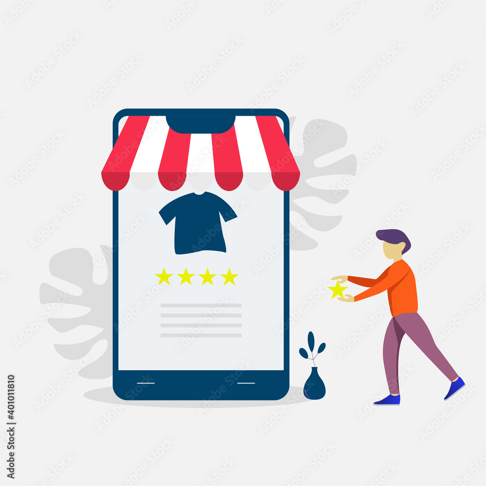 Vector illustration. people are giving a star rating. modern flat people character. Design for websites, landing pages, UI, mobile applications, posters, banners.