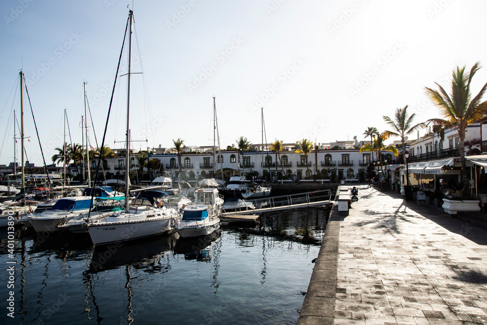 Small harbor in the famous village of Puerto de Mogan in Canary Islands, Spain