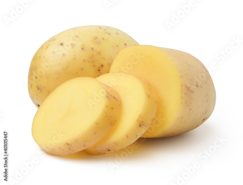 Potato and sliced isolated on white background,with clipping path.