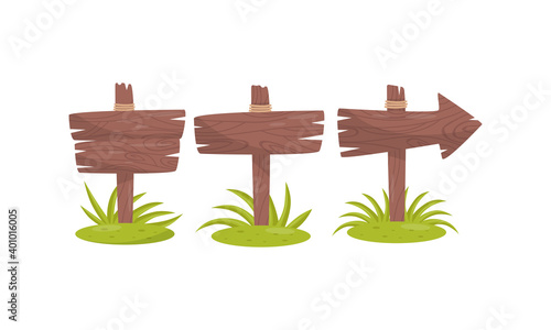 Wood Sign on Pole as Tropical Jungle Landscape Elements Vector Set