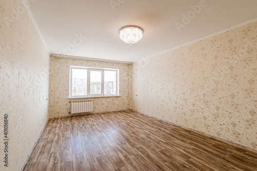 Russia, Moscow- April 19, 2020: interior room apartment modern bright cozy atmosphere. general cleaning, home decoration, preparation of house for sale. empty room with renovation © evgeniykleymenov