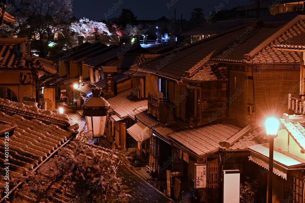 夜の雪の京都 夜の雪の京都
