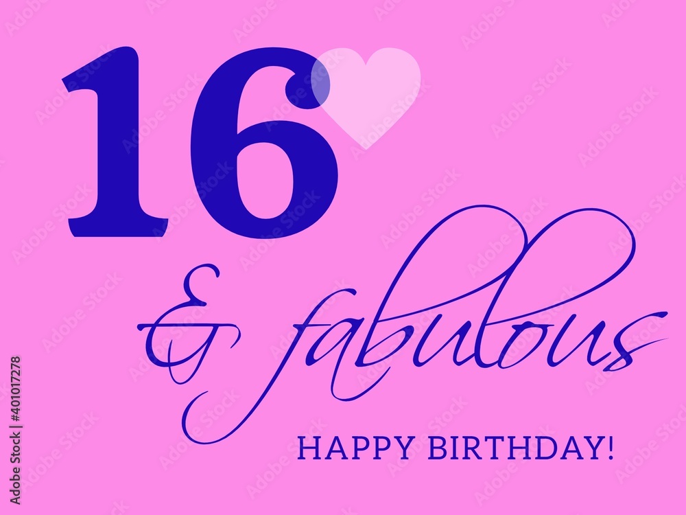 16th happy birthday card illustration in retro style. 16th happy birthday card illustration in retro style.