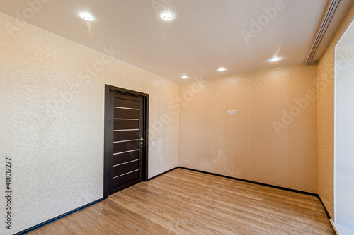 Russia  Moscow- April 19  2020  interior room apartment modern bright cozy atmosphere. general cleaning  home decoration  preparation of house for sale. empty room with renovation