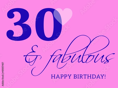 30th happy birthday card illustration in retro style.