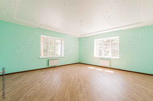 Russia  Moscow- April 19  2020  interior room apartment modern bright cozy atmosphere. general cleaning  home decoration  preparation of house for sale. empty room with renovation